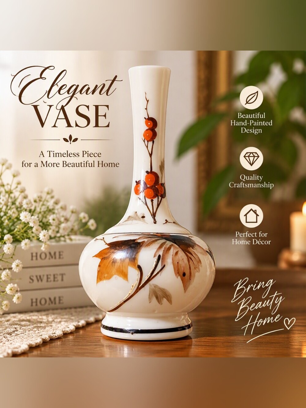 Bristol Milk Glass Bud Vase With Bittersweet Leaves Vintage